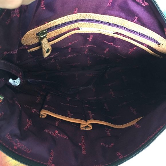 Anuschka NEVER USED Handpainted Leather Tote Shoulder Dragonfly Floral - Picture 12 of 13